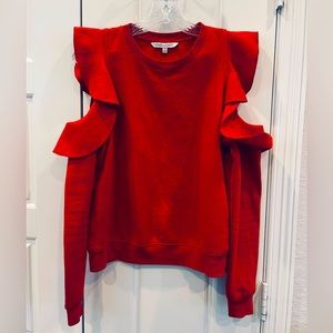 Rebecca Minkoff Red Gracie Cutoff Shoulder Fleece Top Small Preloved